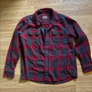 Red & Grey Plaid Button-Up Shirt Jacket